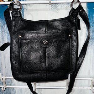 Coach Penelope Black Pebble Leather Turnlock Crossbody Shoulder Bag